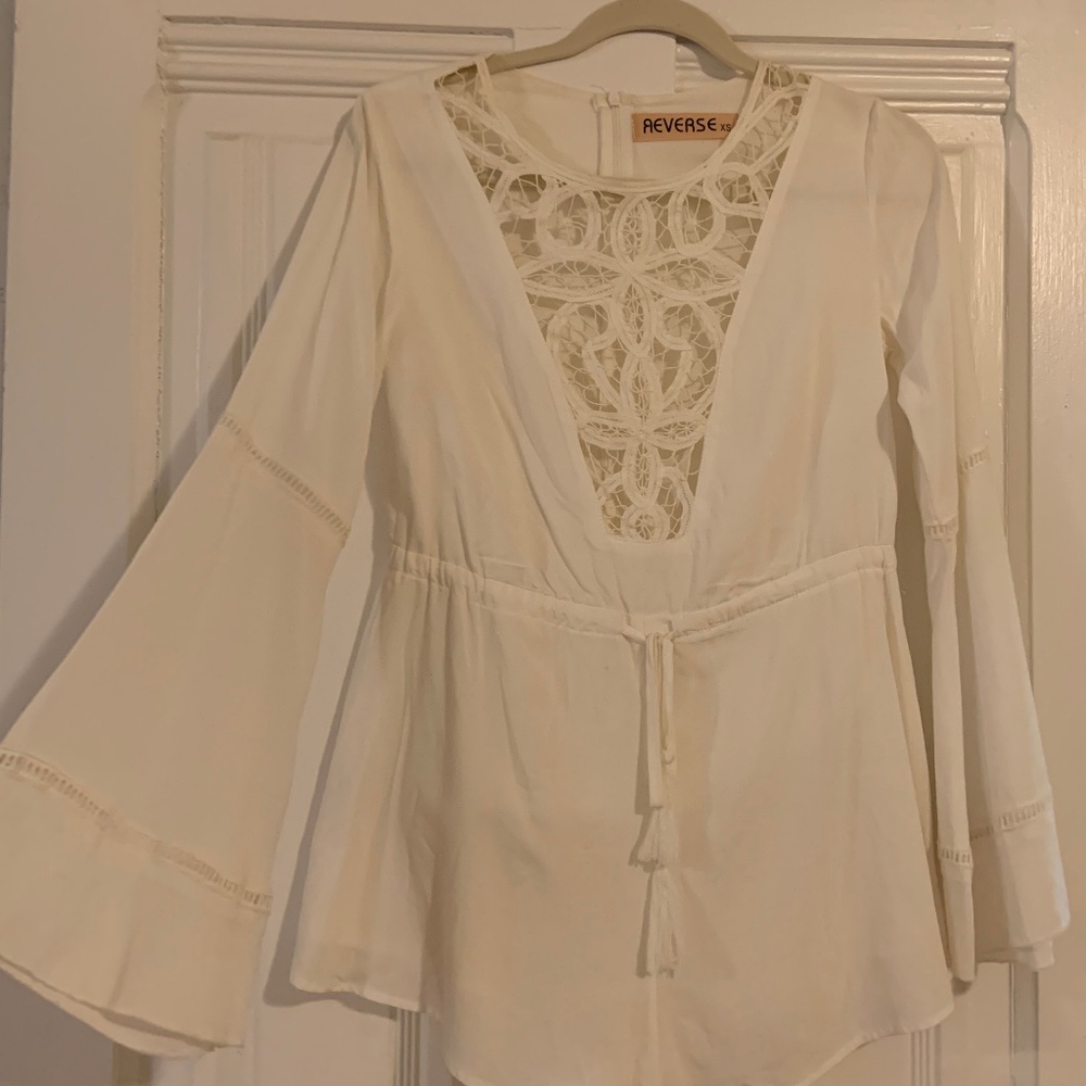 Reverse - White Long Sleeve Romper - Fully Lined